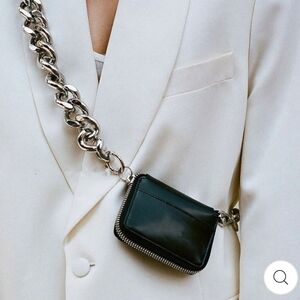 Elegant Black Faux Leather Crossbody Bag With Silver Chain